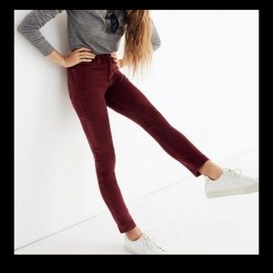 Madewell Mauve 10" High Rise Skinny Velvet Pants/Jeans Size 26